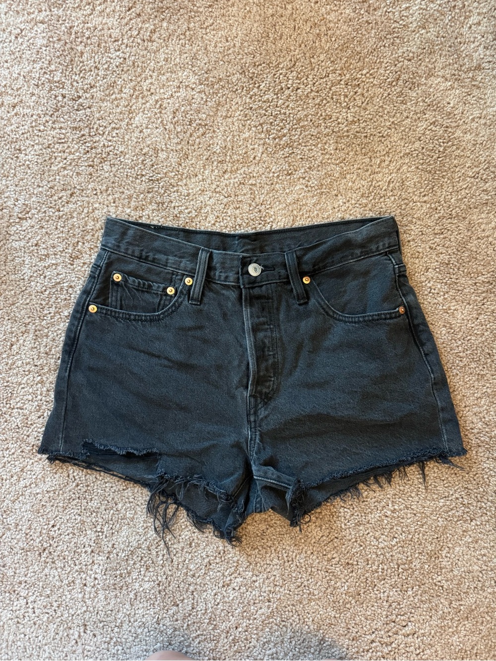 Levi's 501 Black Frayed Hem Denim Shorts
